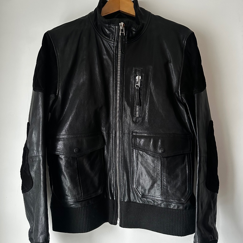 PRPS Leather Racer / Bomber Jacket With Quilted Suede Trim